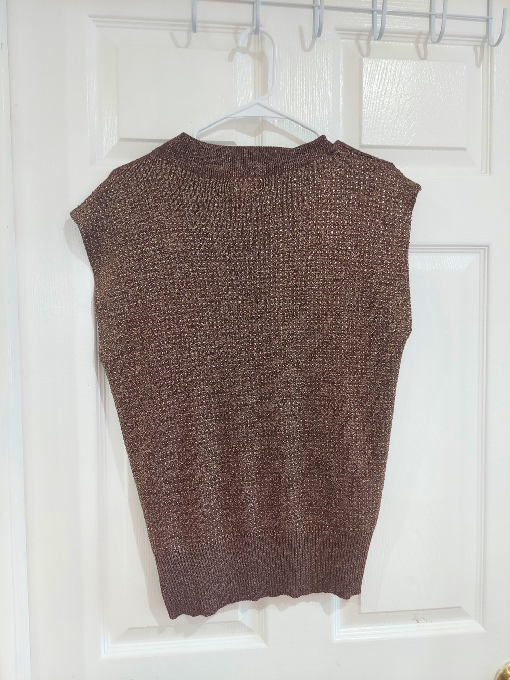 Metallic Brown Sleeveless V-Neck Sweater Vest